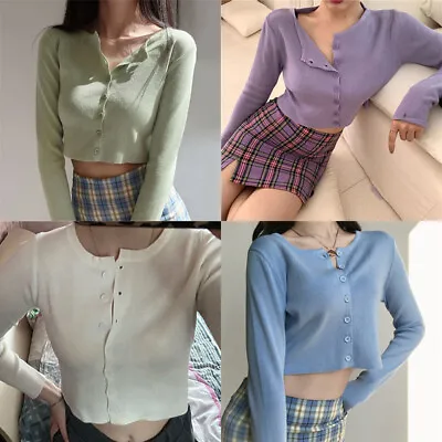 £6.20 • Buy Women Thin Cardigan Sun Protection Short Knitted S Crop Top Korean Style O-neck