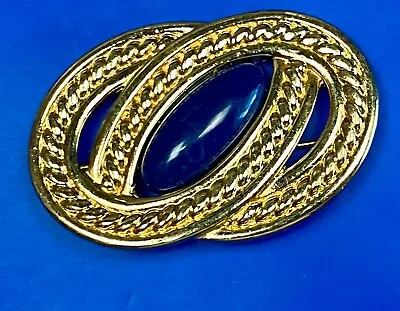 Vintage Monet Signed Gold Tone Brooch Disc Theme With Blue Center • $9.49