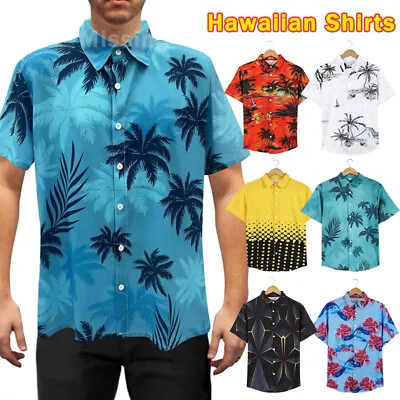 Mens Hawaiian Shirt Stag Palm Tree Party Aloha Summer Holiday Beach Fancy  • £6.79