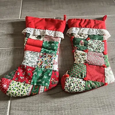 Two Vintage Handmade Stockings Patchwork 80s Christmas Gift Holiday  • $19.49