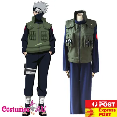 Anime Naruto Hatake Kakashi Costume Cosplay Headband Wig Halloween Outfit • £35.62