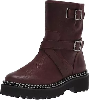 Vince Camuto Messtia Burgundy Motorcycle Buckle Moto Chain Chunky Platform Boots • $39.95