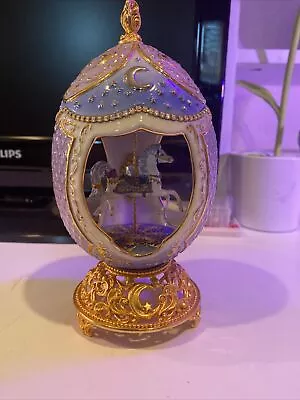 Faberge TFM Franklin Mint MUSICAL CAROUSEL HORSE EGG Figurine Purple • $125