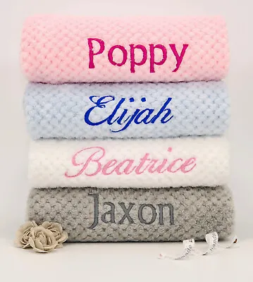 Personalised Baby Blanket Embroidered Name Soft Touch Waffle • £11.95