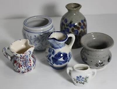 Vintage Lot Miniature / Small Vases Pitchers Bowls - MCM Pottery & Glass - Blues • $18