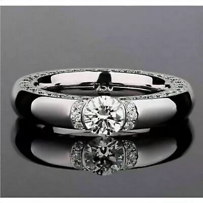 Round Lab Created Diamond Men Wedding Christmas Gift Ring 14K White Gold Plated • $93.49