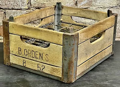 Rare Antique Wooden Metal Wood Borden’s Dairy Milk Crate Delivery Box 8-52 Case • $45.67