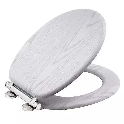 White Oak Wood Effect Toilet Seat Heavy Duty Bar Hinge Standard Bowl Shape • £35.94