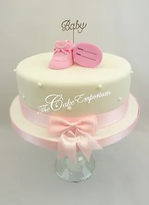 £3.49 • Buy Christening Cake Decoration Diamante Baby Booties Ornament Cake Ribbon & Bow Set