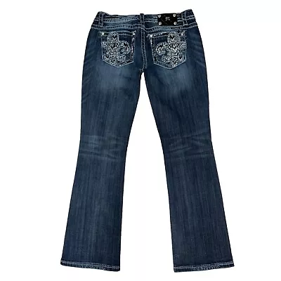 Miss Me Jeans Womens 32 Blue DK391 Denim JV848582V Signature Boot Fleur Di Lis • $34.98