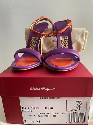 SALVATORE FERRAGAMO BLEJAN 8cm ORANGE PURPLE LEATHER SANDALS SHOES SIZE 5.5 NEW • $499.95