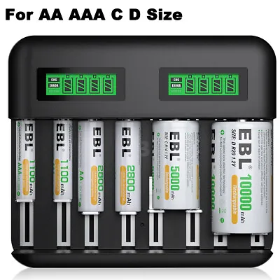 EBL 8-Slot LCD USB Battery Charger For AA AAA C D Size Rechargeable Batteries • $16.99