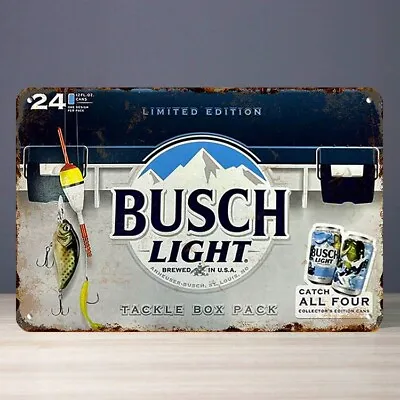 Busch Light Beer Fishing Tackle Box  Metal Tin Tacker Bar Sign NIB • $13.99