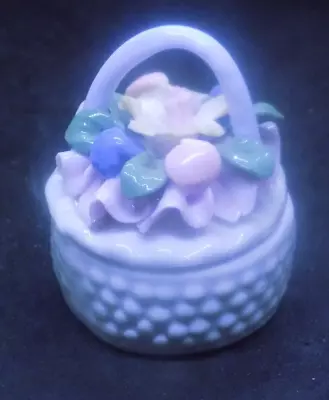 Small Flower Basket Trinket Box Floral White Vintage • $7