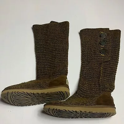 Ugg Brown And Gold Cardy Boots Knit Size 9 Tall • $55