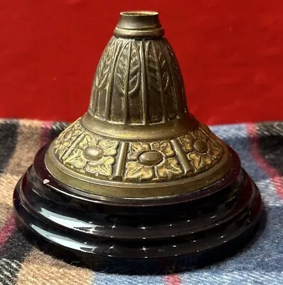 Antique Black Glazed Ceramic & Brass Oil Lamp Base • £30