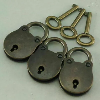 3 Set Of Antique Padlock Lock And Key Old Vintage Style Metal With Bronze Finish • $9.99