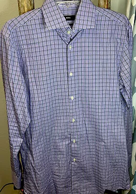 Boss Hugo Boss Man’s Sharp Fit Purple Plaid Print Long Sleeve Shirt 15.5 32/33 • $29