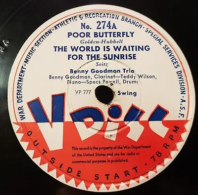 V-Disc No.274 Benny Goodman Trio Poor Butterfly-Lee Castle I Get The Blues 78rpm • $16.99