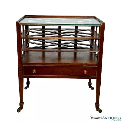 Vintage Traditional Mahogany Glass Top Record Stand Bar Serving Table • $480