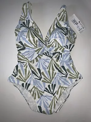 M&S  Tummy Control Printed Plunge Swimsuit Green Size 16 £32.50 • £22