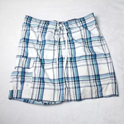 Merona Swim Board Shorts Mens Size L Large 36/38 Blue Plaid • $8.39