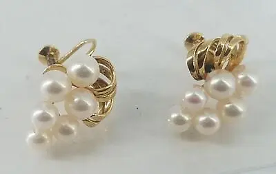 14k Yellow Gold Screwback Earrings | 5.64mm+ Cultured Saltwater Pearl | Mikimoto • $1425