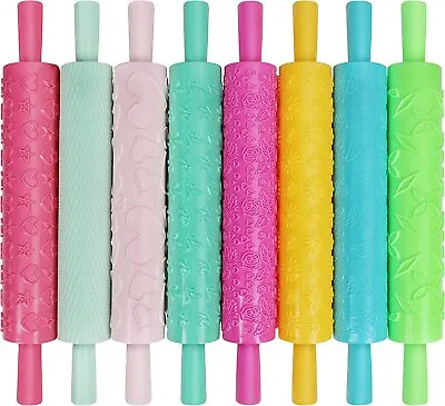 £19.99 • Buy Kurtzy Embossed Rolling Pin Set (8 Pack) - Textured Non-Stick Kit With Designs