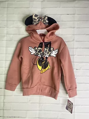 Disney Minnie Mouse Girls Hooded Zip Up Bow Hoodie Top Toddler Size 3T • $16