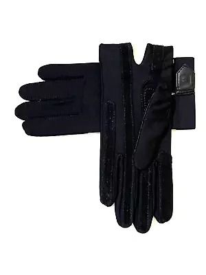 Vintage Aris Isotoner Black Nylon Stretch Leather Trim Driving Gloves Women's Os • $14.99