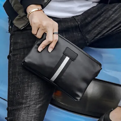 Clutch Bag For Men’s Leather Pouch Business Purse Handbag Wrist Wallets • $44.68