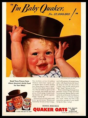 1942 The Quaker Oats Company Quick Oatmeal  I'm A Baby Quaker!  Vintage Print Ad • $9.95