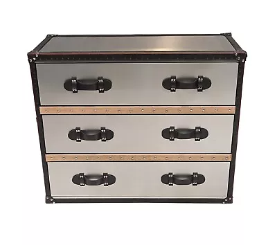 Industrial Leather Metal Chest Drawers Vintage Deco Chests • £850