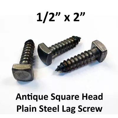 (25) 1/2  X 2  Antique Lag Screws Square Head Plain Steel Blacksmith Rustic • $35.99