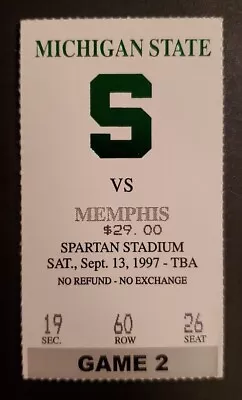 Michigan State Memphis Tigers Football Ticket Stub 9/13 1997 Nick Saban Win # 23 • $8.75