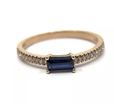 $376.06 • Buy 14K Solid Rose Gold Lab Created Sapphire & Natural Diamond Ring  Sz 7.75