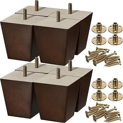 Set Of 8 Wood Furniture Legs 3 Inch Sofa Legs Square Couch Legs Brown Chair Legs • $16.99