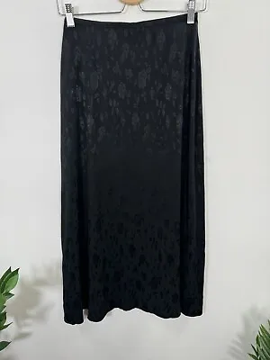 Laura Ashley Vintage Black Floral Print Rayon 90s Goth Maxi Skirt Size UK 10 • £24.99