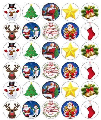 £1.89 • Buy 30x Christmas Santa Cupcake Toppers Edible Wafer Paper Fairy Cake Toppers