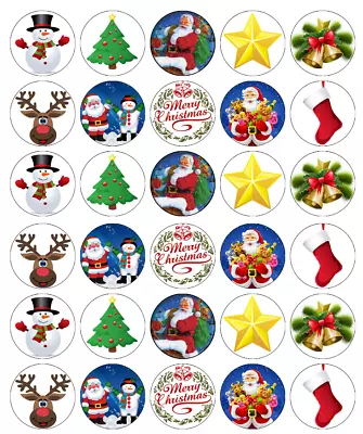 £2.20 • Buy 30x Christmas Santa Cupcake Toppers Edible Wafer Paper Fairy Cake Toppers