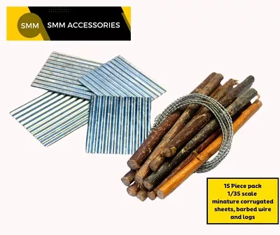 1/35 Scale Wooden Logs Barbed Wire & Corrugated Iron Trench Diorama Accessories • £9.87