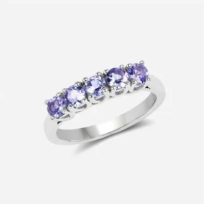 5-Stone Round Natural Tanzanite 925 Sterling Silver Half Eternity Women Ring • £26.59