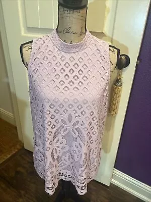 Edwardian High Neck Lace Blouse Light Lavender Sleeveless Tank XL 40” 25” • £23.15