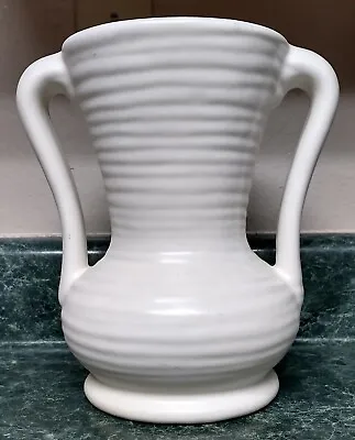 Vintage White Ribbed Haeger Double Handled Vase 9 . USA • $24.99