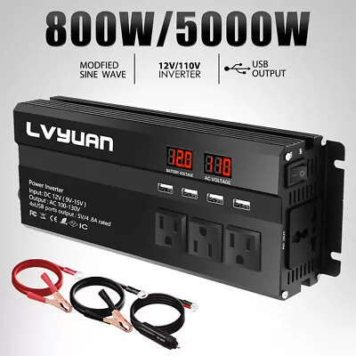 $50.99 • Buy Car Power Inverter 5000W Peak DC 12V TO AC 110V Sine Wave RV Solar Converter