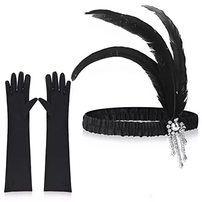 1920s Flapper Headband Set Peacock Feather Vintage Headpiece 20's Fashion Bling  • $15.46