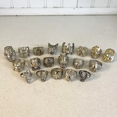 Vintage G&S Style Biker Motorcycle Gothic Harley Skull Eagle Bat Rings Lot Of 19 • $224.99