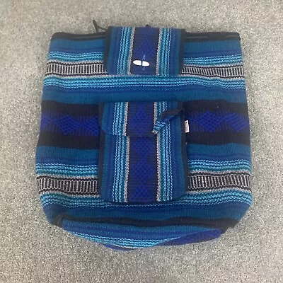 Mexican Backpack Pinzon Bag FULL SIZE Artisan Blue Black Boho Woven Baja • $28