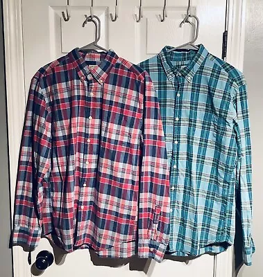 J Crew Summer Plaid Shirt Lot Mens Size Large Red Teal Madras Plaid Button Down • $30