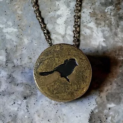 Vintage Bird Cutout Necklace Round Brass Antiqued Gold Tone Pendant 16”-19” • $11.90